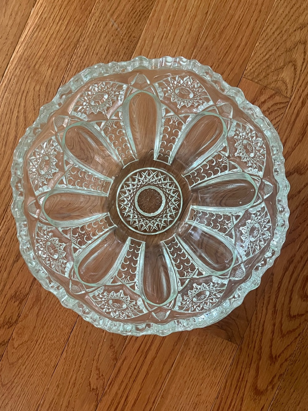 Hobstar & Arches weighted Serving Bowl Pressed Glass L.E. Smith 8” x 4.5”
